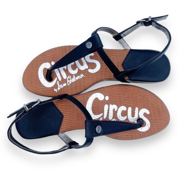Circus Sam Edelman Cayden T Strap Thong Sandal Black Faux Leather Women’s Size 8 - Picture 2 of 16